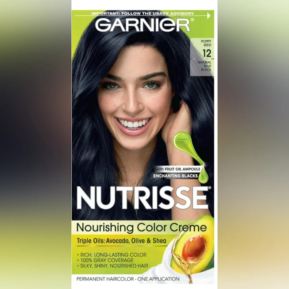 NEW Garnier Hair Color Nutrisse Nourishing Creme, 12 Natural Blue Black (Pop…